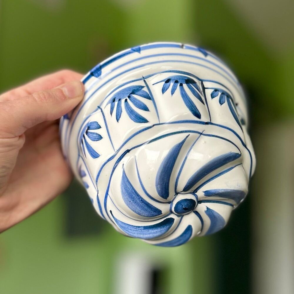 VTG Charming Blue Boho Unique Ceramic Bundt Shape Hanging Accent - Picture 4 of 10